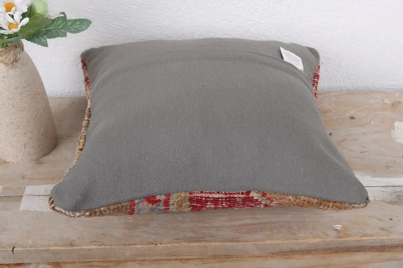 Hippie Throw Pillow, Retro Pillow, Kilim Cushion Sham, Pillow, 12x12 Red Pillow, Rustic Pillow Sham, Pillow for Couch, Ethnical Kilim Rug Pillow - 6