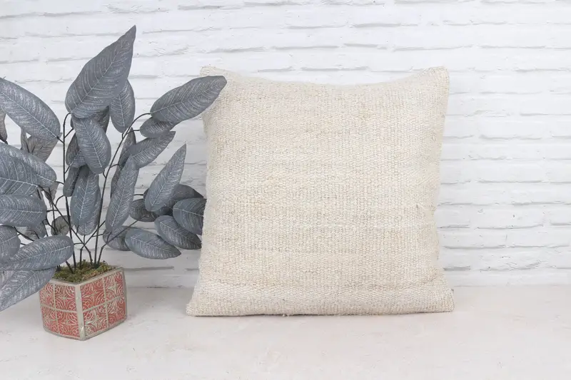 Pillow Sham, Turkish Pillow, Aesthetic Pillow Case, 22x22 White Cushion, Vintage Kilim Pillow, Nomadic Cushion Case, Antique Pillows - 1