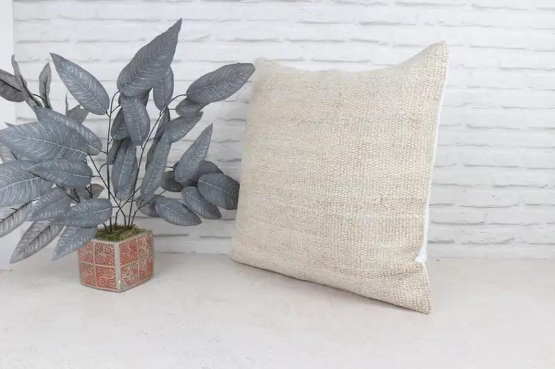 Pillow Sham, Turkish Pillow, Aesthetic Pillow Case, 22x22 White Cushion, Vintage Kilim Pillow, Nomadic Cushion Case, Antique Pillows - 5