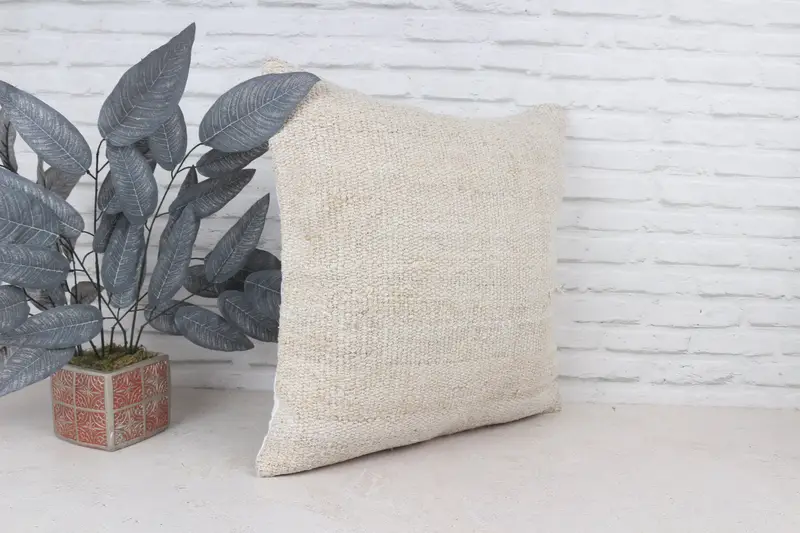Pillow Sham, Turkish Pillow, Aesthetic Pillow Case, 22x22 White Cushion, Vintage Kilim Pillow, Nomadic Cushion Case, Antique Pillows - 4