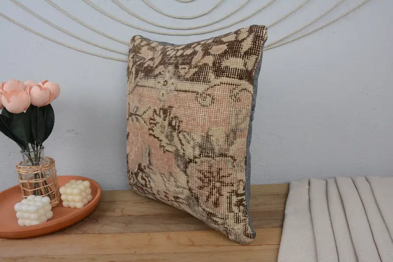 Pillow for Sofa, 18x18 Beige Pillow Cover, Kilim Cushion Sham, Vintage Pillow, Handwoven Pillow Cover Pillow Sham, Cushion Cover - 4