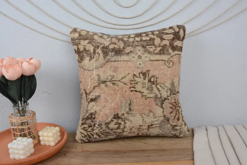 Pillow for Sofa, 18x18 Beige Pillow Cover, Kilim Cushion Sham, Vintage Pillow, Handwoven Pillow Cover Pillow Sham, Cushion Cover - 2
