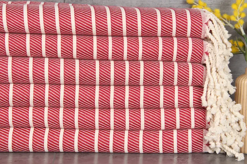 Personalized Beach Towel Custom Bamboo Red Striped Towel, 40x75 Inches