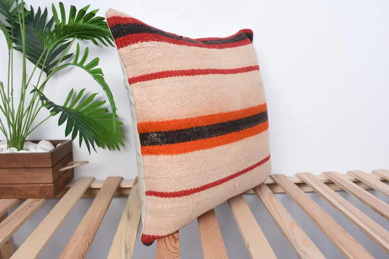 Ethnical Kilim Rug Pillow, Outdoor Throw Cushion Cover, Pillow, Vintage Pillow, Vintage Kilim Pillow, 20x20 Beige Cushion Case - 4