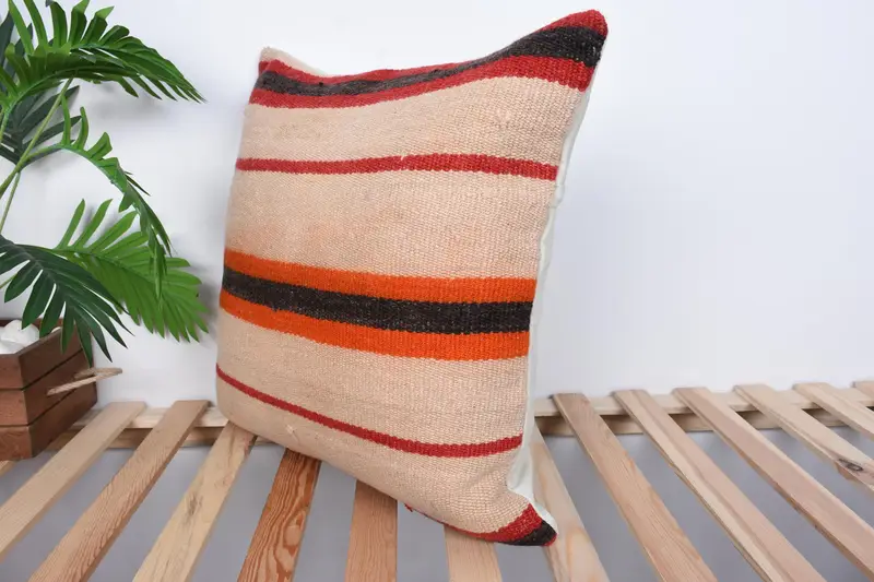 Ethnical Kilim Rug Pillow, Outdoor Throw Cushion Cover, Pillow, Vintage Pillow, Vintage Kilim Pillow, 20x20 Beige Cushion Case - 5