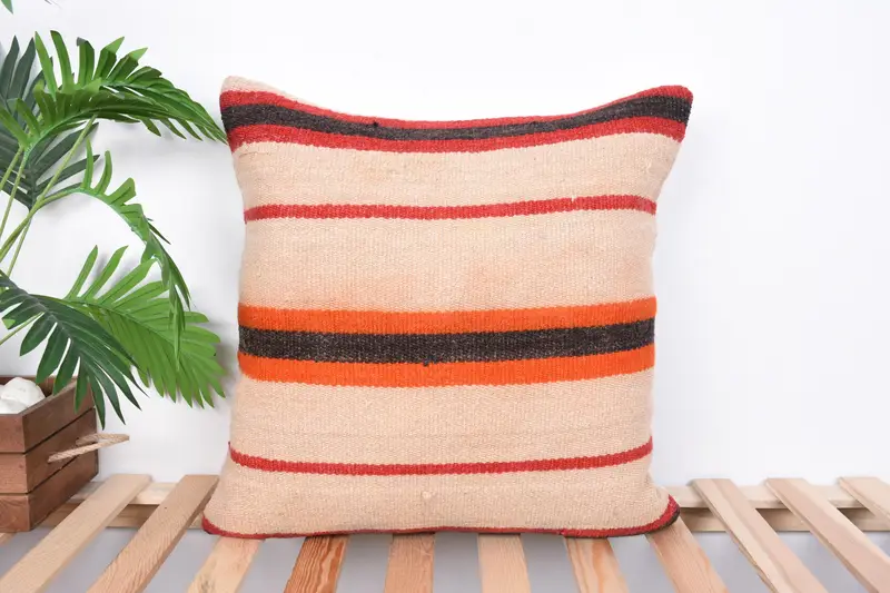 Ethnical Kilim Rug Pillow, Outdoor Throw Cushion Cover, Pillow, Vintage Pillow, Vintage Kilim Pillow, 20x20 Beige Cushion Case - 1