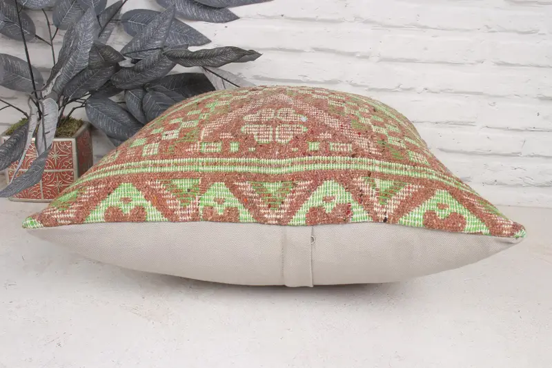 Tribal Cushion, Cushion Cover, Antique Pillows, Pillow for Sofa, Turkish Rugs Pillow Case, Vintage Kilim Throw Pillow, 20x20 Green Cushion Case - 5
