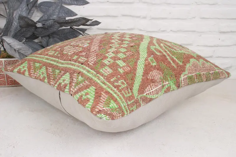 Tribal Cushion, Cushion Cover, Antique Pillows, Pillow for Sofa, Turkish Rugs Pillow Case, Vintage Kilim Throw Pillow, 20x20 Green Cushion Case - 6