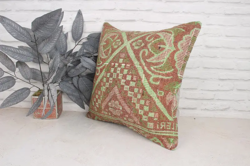 Tribal Cushion, Cushion Cover, Antique Pillows, Pillow for Sofa, Turkish Rugs Pillow Case, Vintage Kilim Throw Pillow, 20x20 Green Cushion Case - 4