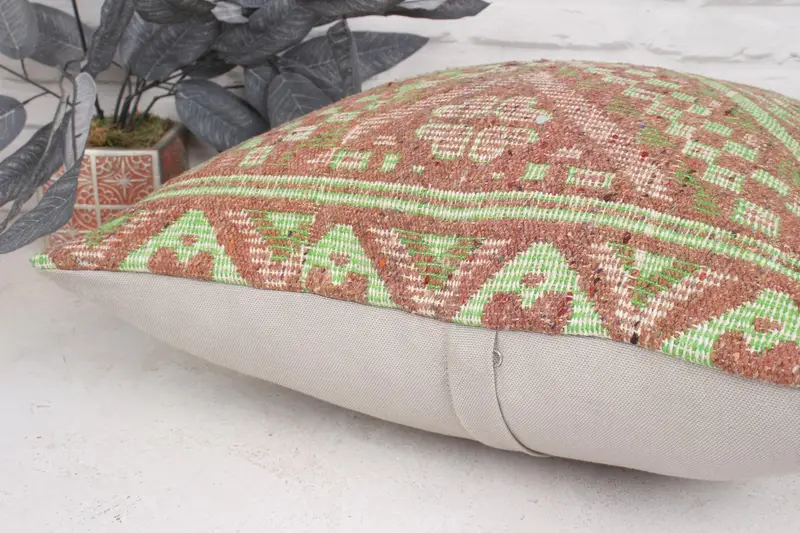 Tribal Cushion, Cushion Cover, Antique Pillows, Pillow for Sofa, Turkish Rugs Pillow Case, Vintage Kilim Throw Pillow, 20x20 Green Cushion Case - 7