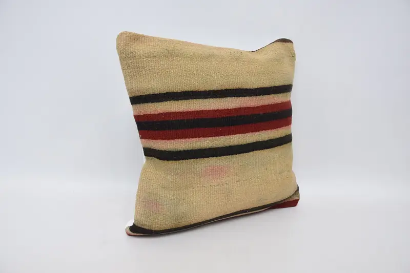 18x18 Beige Pillow Cover, Authentic Pillow Case, Throw Kilim Pillow, Oriental Pillow Sham, Pillow, Pillow for Couch, Handmade Kilim Cushion - 3