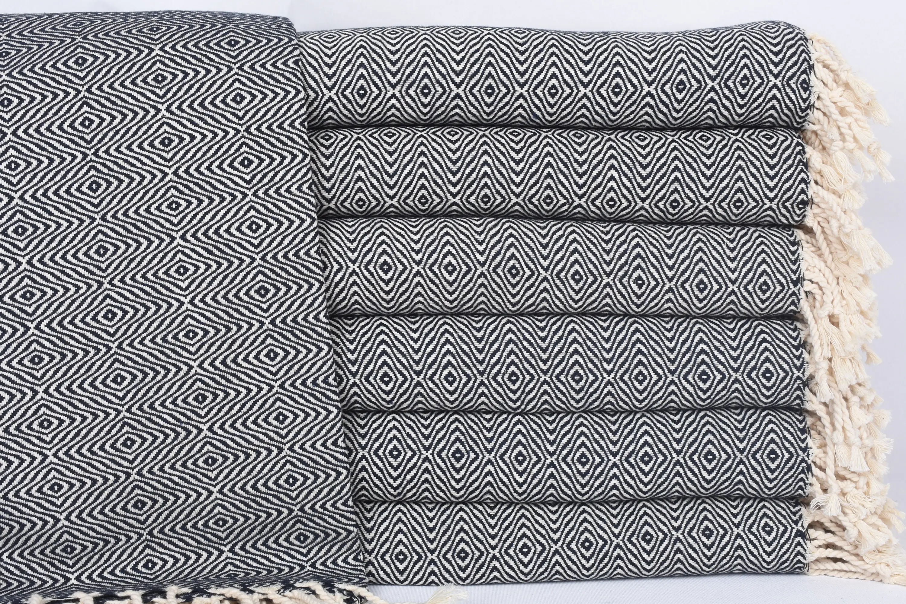 Navy Zigzag Diamond Towel, Handmade Beach Towel, 70x40 Inches - 1