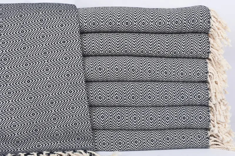 Navy Zigzag Diamond Towel, Handmade Beach Towel, 70x40 Inches