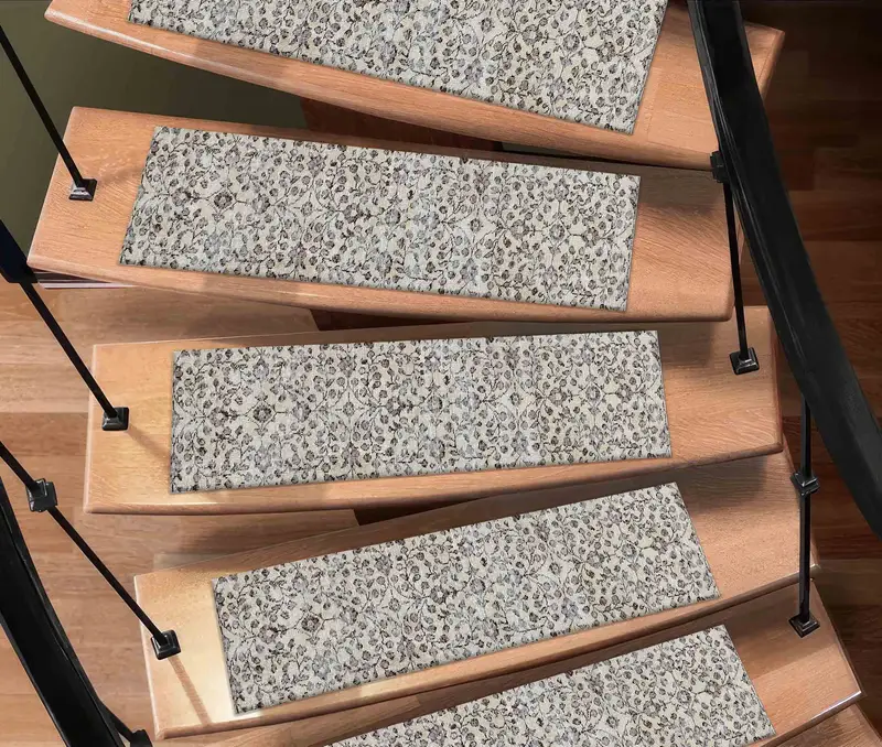 Alfombra estampada con estampado étnico beige: alfombra de escalera con diseño bohemio