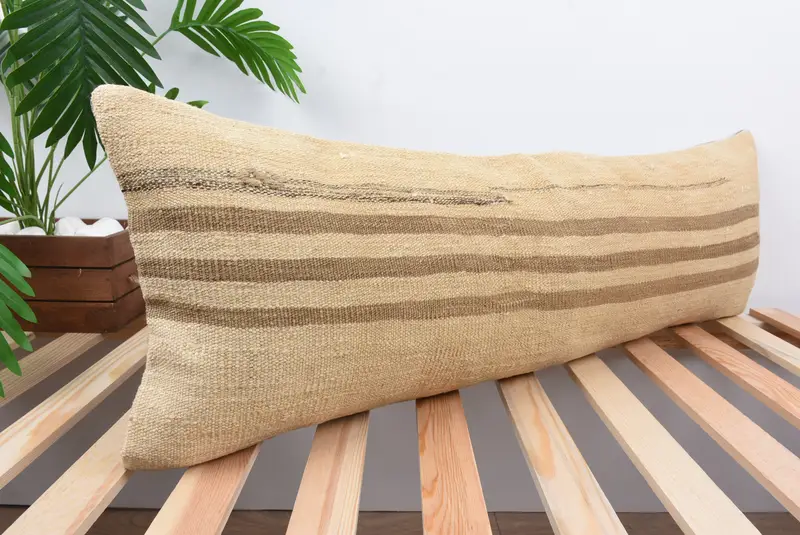 Handmade Kilim Cushion, Vintage Kilim Throw Pillow, Turkish Kilim Pillow, 12x36 Beige Cushion Case, Cushion Case, Decorative Throw Pillow Sham - 4