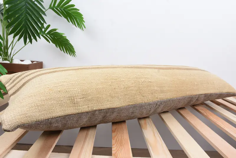 Handmade Kilim Cushion, Vintage Kilim Throw Pillow, Turkish Kilim Pillow, 12x36 Beige Cushion Case, Cushion Case, Decorative Throw Pillow Sham - 6