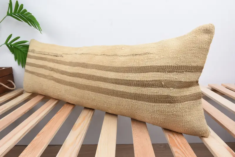 Handmade Kilim Cushion, Vintage Kilim Throw Pillow, Turkish Kilim Pillow, 12x36 Beige Cushion Case, Cushion Case, Decorative Throw Pillow Sham - 5