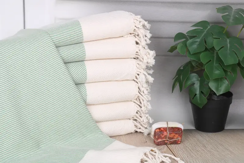 Personalized Green Striped Turkish Cotton Beach Towel, 40x71 Inches