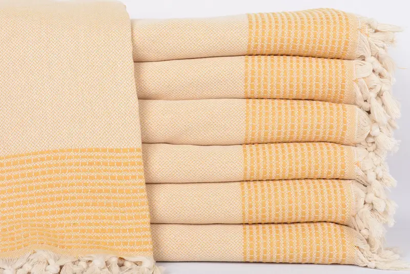 Mustard Striped Throw Blanket Couch, 95x91 Inches, Organic Cotton