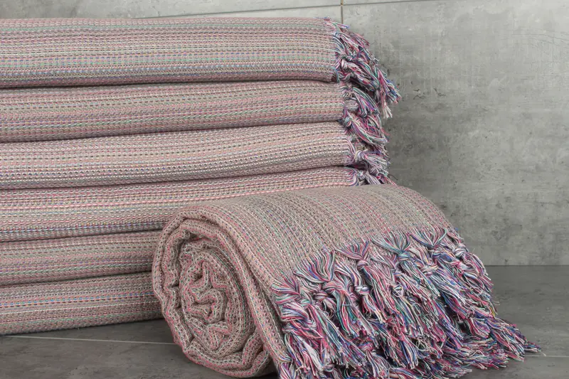 Woven Throw Blanket, 90x88 Cotton Colorful Diamond Towel, Unique Gift, Boho Throw Blankets, Christmas Tablecloth, Turkish Beach Blanket, Tablecloth - 2