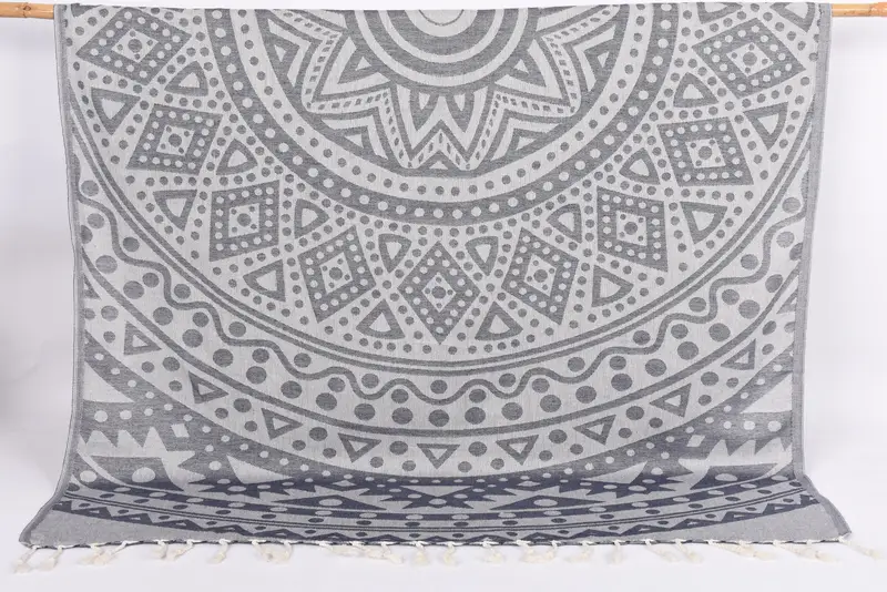 Bridesmaid Personalized Turkish Bath Towel, Navy Round Pattern, 70x40 Inches