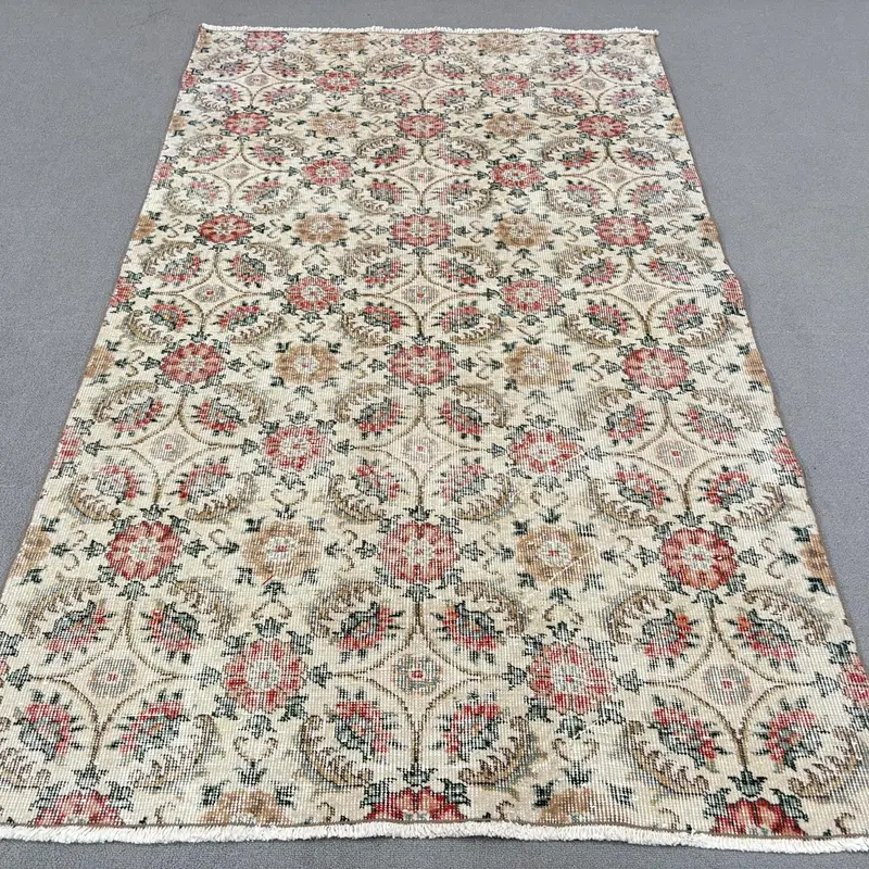 Elegant Beige & Red Check Rug, 0.3x6.9 ft Chic Decor