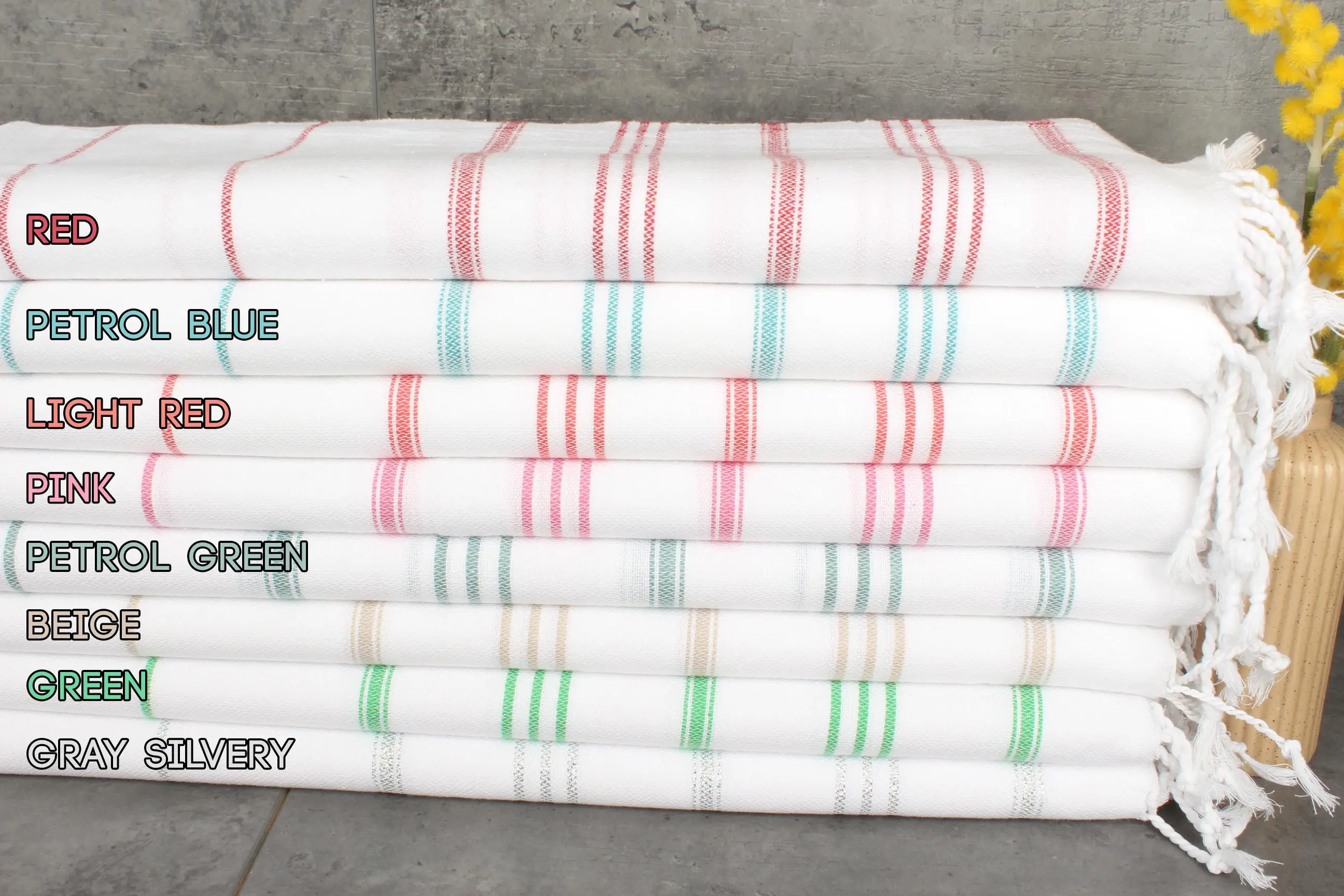 Wedding Favors Striped Cotton Dish Towel, Beige, 24x40 Inches - 1