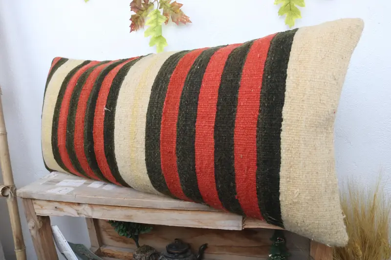 Pillow Sham, Vintage Pillow, Turkish Pillow, Decorative Bolster Pillow, 16x36 Red Pillow Cover, Handmade Kilim Cushion - 4