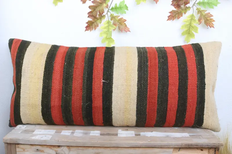 Pillow Sham, Vintage Pillow, Turkish Pillow, Decorative Bolster Pillow, 16x36 Red Pillow Cover, Handmade Kilim Cushion - 2