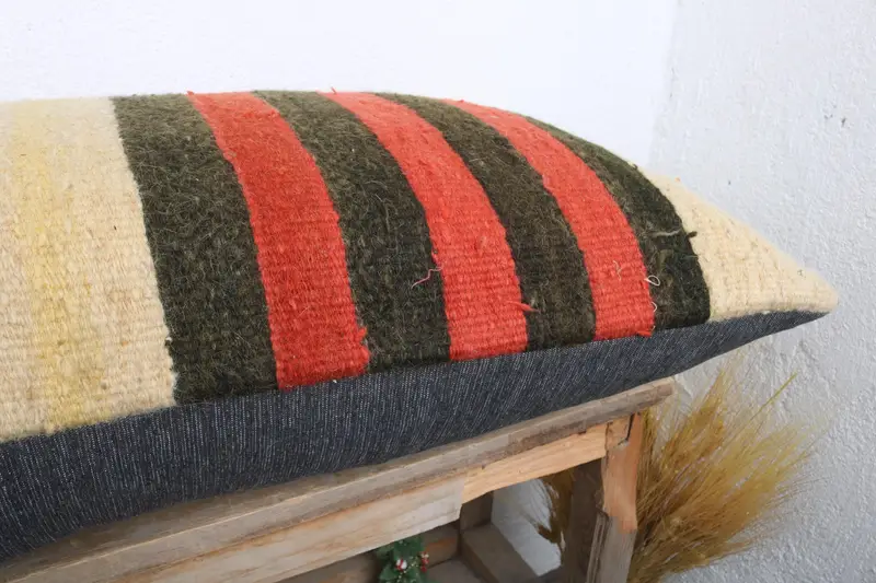 Pillow Sham, Vintage Pillow, Turkish Pillow, Decorative Bolster Pillow, 16x36 Red Pillow Cover, Handmade Kilim Cushion - 6
