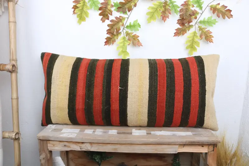 Pillow Sham, Vintage Pillow, Turkish Pillow, Decorative Bolster Pillow, 16x36 Red Pillow Cover, Handmade Kilim Cushion - 1