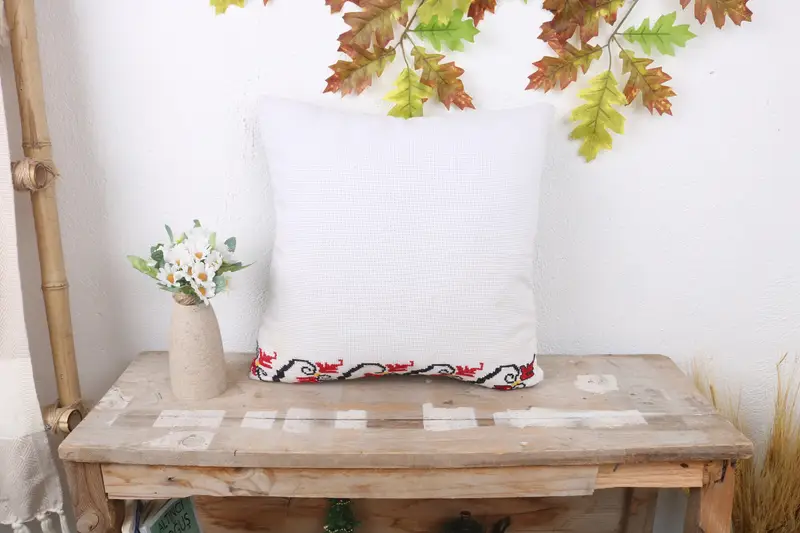 16x16 White Cushion Case, Boho Pillow, Cushion Case, Kilim Pillow Cover, Pattern Throw Cushion Cover, Kilim Cushion Sham, Natural Cushion - 1