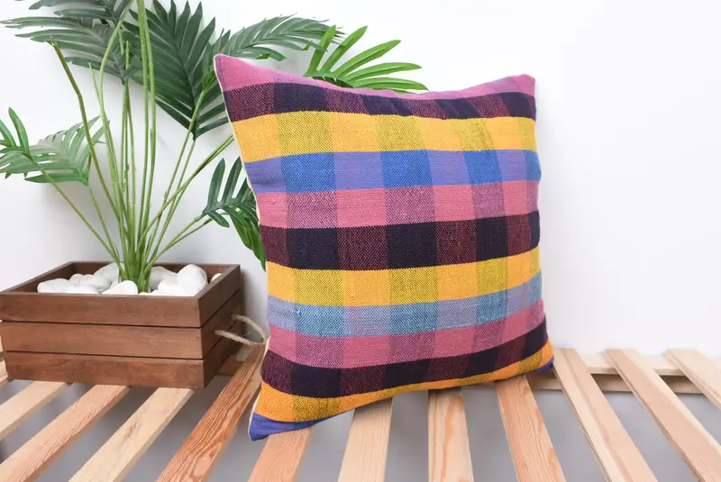Bench Cushion Case, 18x18 Pink Cushion Cover, Vintage Pillow, Kilim Pillow, Pillow Cover, Bright Pillow, Home Decor Pillow - 4