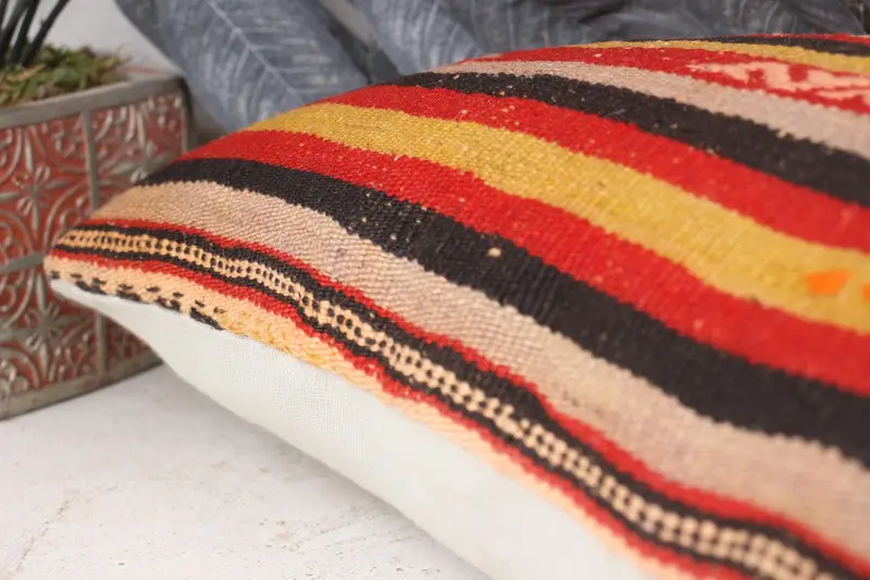 Ethnical Kilim Rug Pillow, Vintage Pillow, 12x24 Red Pillow, Custom Cushion, Turkish Pillow, Cushion Case, Neutral Throw Cushion - 7