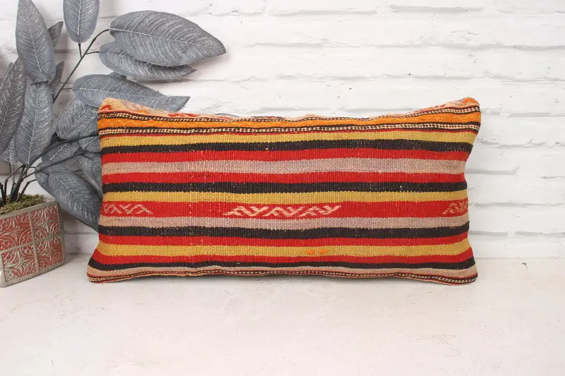 Ethnical Kilim Rug Pillow, Vintage Pillow, 12x24 Red Pillow, Custom Cushion, Turkish Pillow, Cushion Case, Neutral Throw Cushion - 1