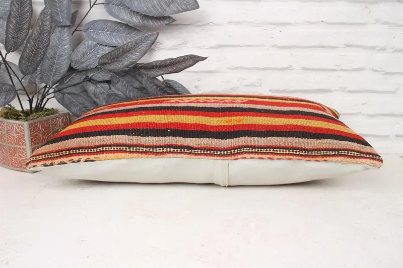 Ethnical Kilim Rug Pillow, Vintage Pillow, 12x24 Red Pillow, Custom Cushion, Turkish Pillow, Cushion Case, Neutral Throw Cushion - 5