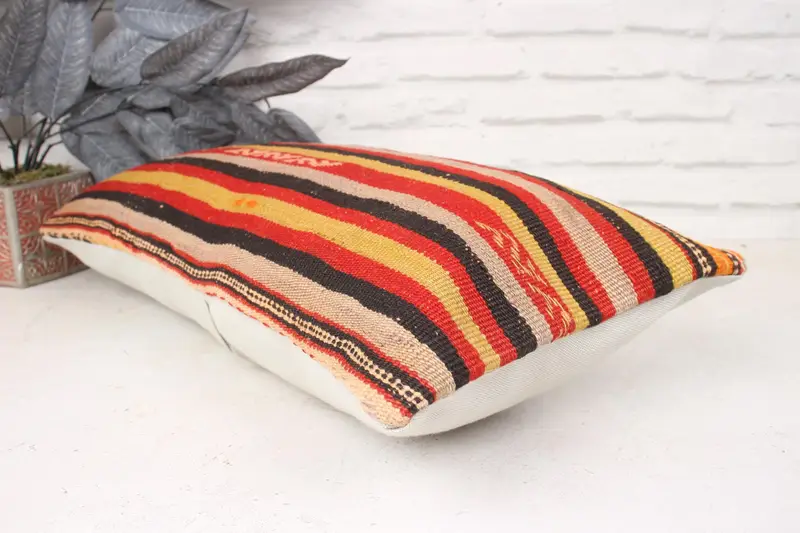 Ethnical Kilim Rug Pillow, Vintage Pillow, 12x24 Red Pillow, Custom Cushion, Turkish Pillow, Cushion Case, Neutral Throw Cushion - 6