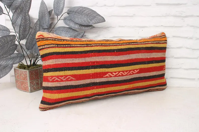 Ethnical Kilim Rug Pillow, Vintage Pillow, 12x24 Red Pillow, Custom Cushion, Turkish Pillow, Cushion Case, Neutral Throw Cushion - 3