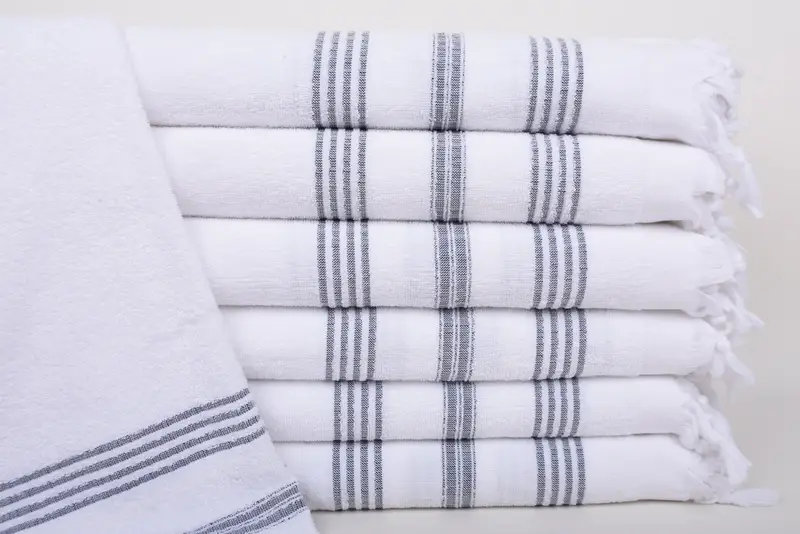 Handmade Turkish Beach Towel Navy Striped Terry, 18x40 Inches