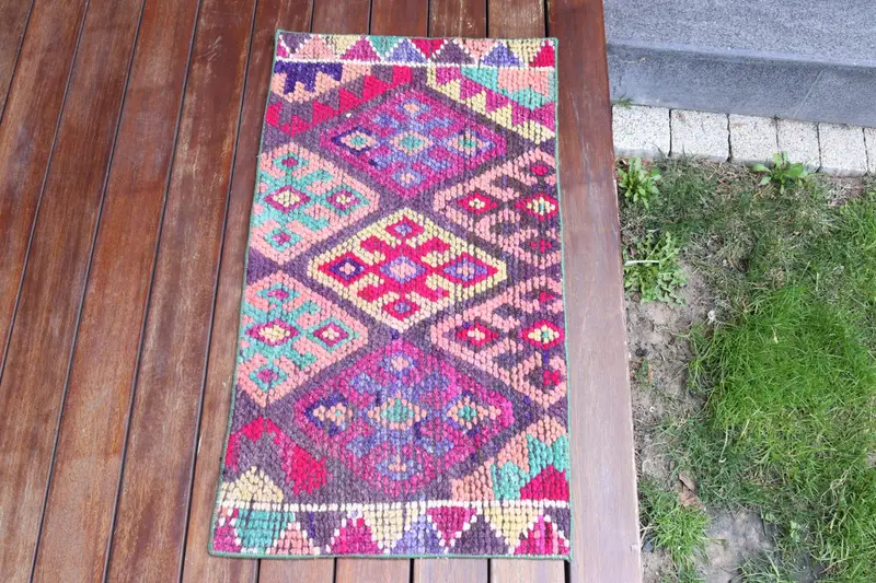 El Yapımı Mor Halı, 1.4x2.6 ft Güneybatı Desenli