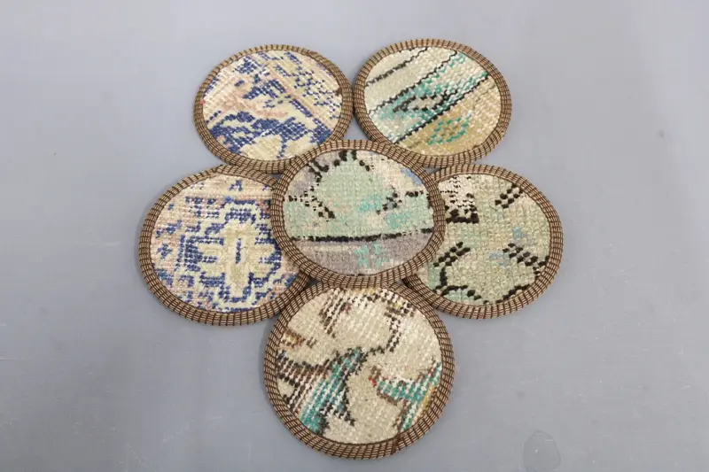 Boho Beige & Bronce Round Coaster, Posavasos Étnicos Únicos