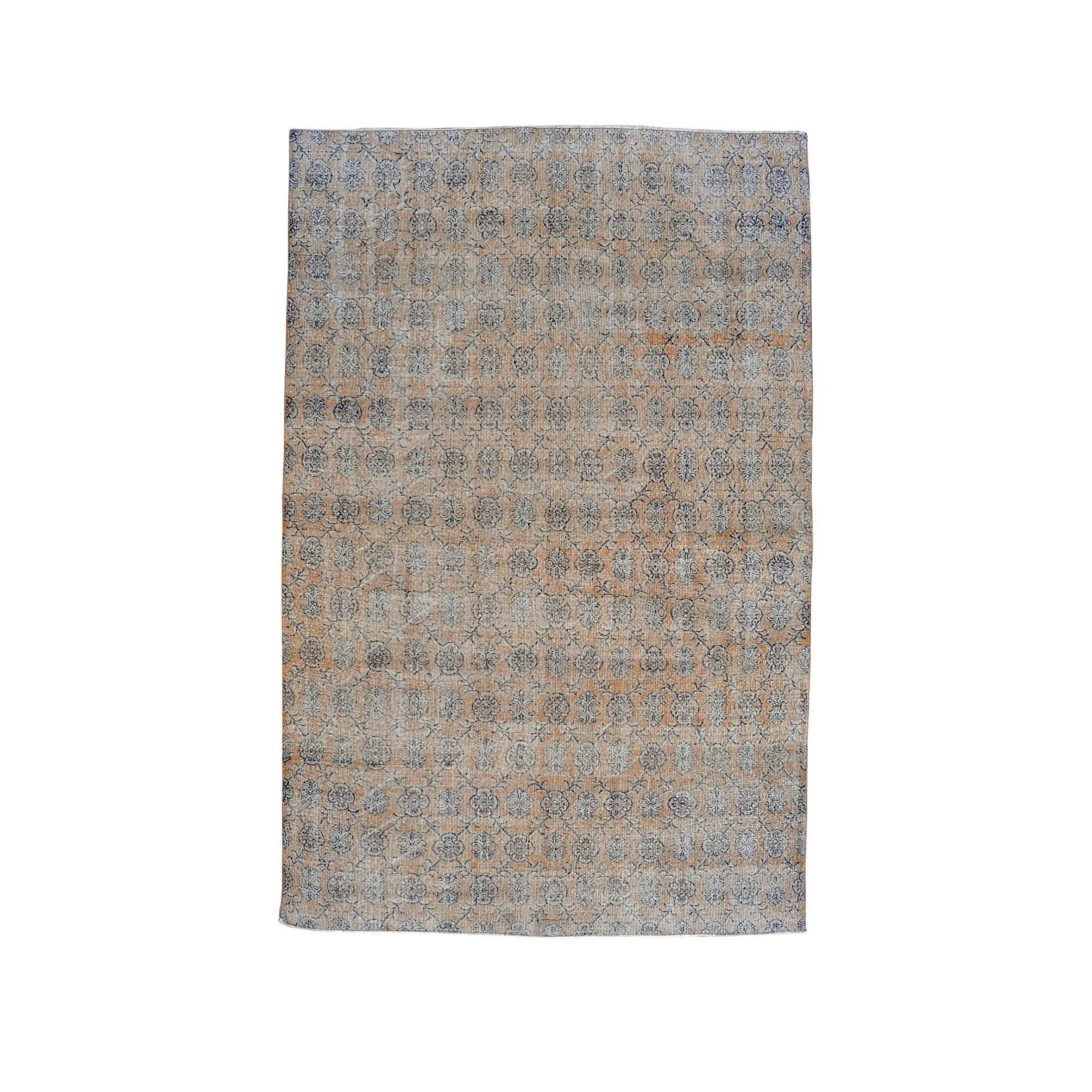 7.1x10.8 ft Rug, Turkish Vintage Rug, Blue Brown Solid Wool Rug - 1