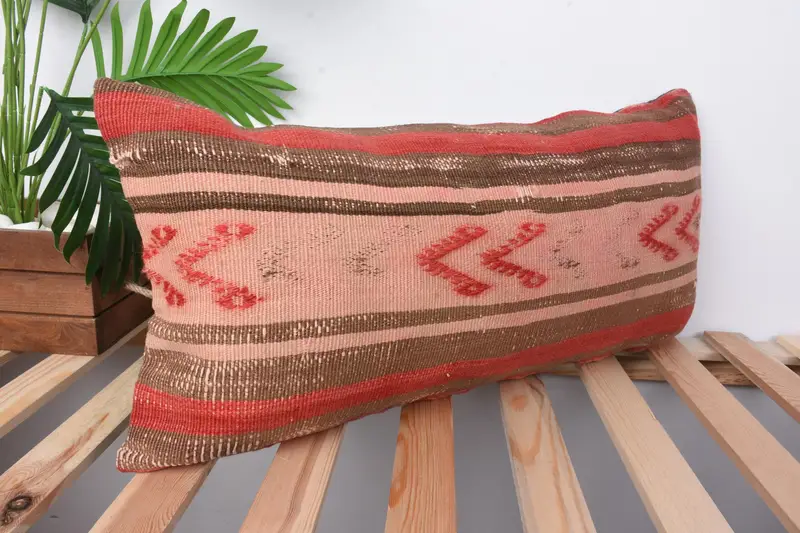 Interior Designer Pillow, Pillow Cover, Kilim Pillow, 12x24 Red Pillow Cover, Bed Cushion Case, Boho Pillow Sham Cover, Hippie Throw Pillow Case - 5