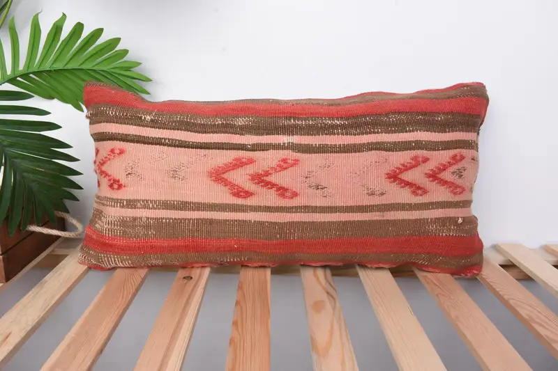 Interior Designer Pillow, Pillow Cover, Kilim Pillow, 12x24 Red Pillow Cover, Bed Cushion Case, Boho Pillow Sham Cover, Hippie Throw Pillow Case - 1