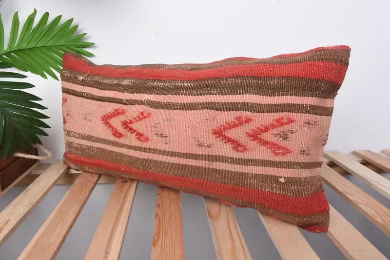 Interior Designer Pillow, Pillow Cover, Kilim Pillow, 12x24 Red Pillow Cover, Bed Cushion Case, Boho Pillow Sham Cover, Hippie Throw Pillow Case - 4