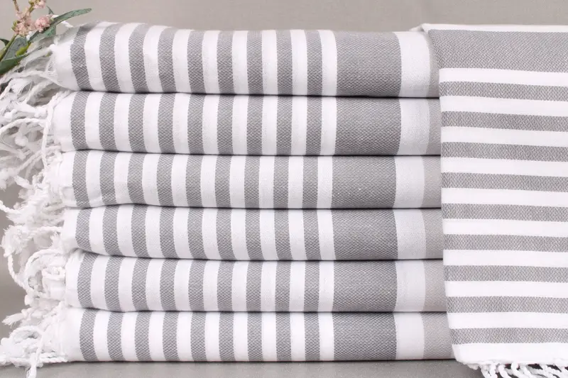Turkish Beach Towel Light Gray-Dark Gray Stripes, 36x67 Inches
