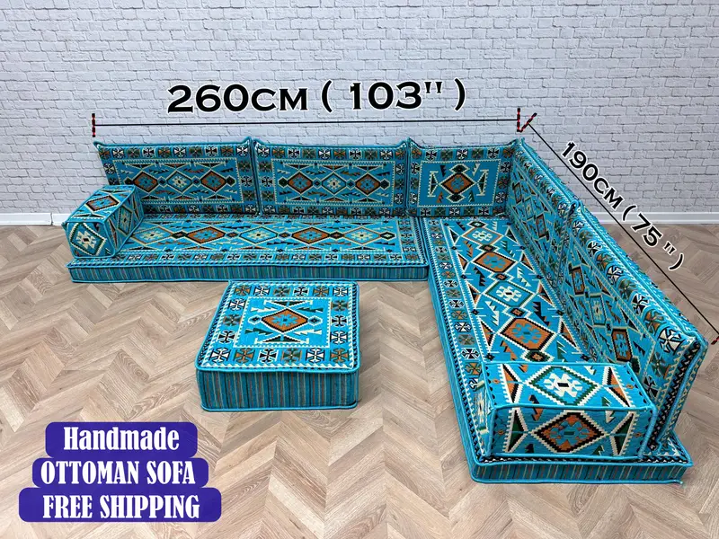 Modüler Mavi & Siyah Osmanlı Seti, Kilimden Esinlenen Yün Karışımlı Osmanlılar