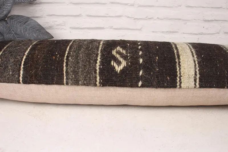Boho Pillow Sham Cover, Ethnical Kilim Rug Pillow, Kilim Pillow, Cushion, Turkish Corner Pillow Case, 12x36 Brown Cushion Case - 5