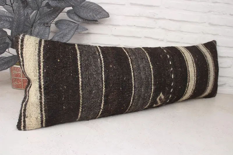 Boho Pillow Sham Cover, Ethnical Kilim Rug Pillow, Kilim Pillow, Cushion, Turkish Corner Pillow Case, 12x36 Brown Cushion Case - 3