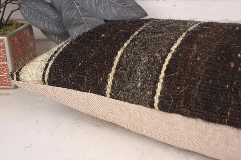 Boho Pillow Sham Cover, Ethnical Kilim Rug Pillow, Kilim Pillow, Cushion, Turkish Corner Pillow Case, 12x36 Brown Cushion Case - 6